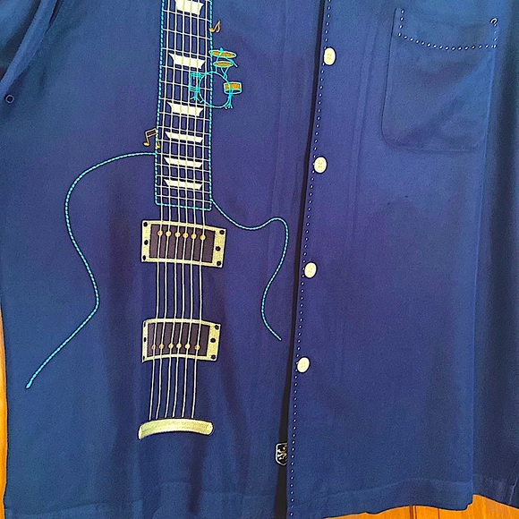 GUITAR EMBROIDERED 100% SILK LIMITED EDITION BUTTON DOWN~LANSKY BROS/NAT NAST-LG - Picture 4 of 11